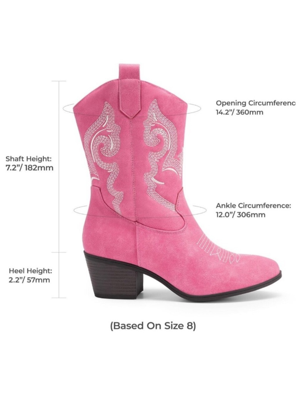 Women Pink Suede leather Embroidered Country Heel Pointed Toe Cowgirl Boots - Picture 2 of 8